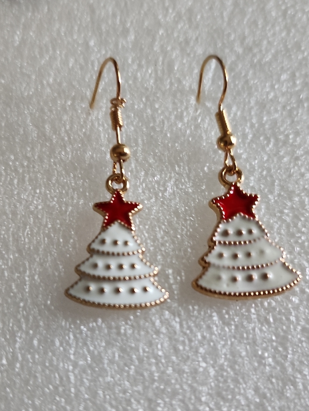 Hand Crafted White and Red Christmas Tree Drop Earrings